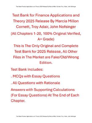 Preview of Test Bank for Finance Applications and Theory 2025 Release By Marcia Millon Cornett, Troy
