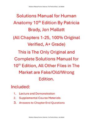 Preview of Solutions Manual for Human Anatomy 10th Edition By Patricia Brady, Jon Mallatt