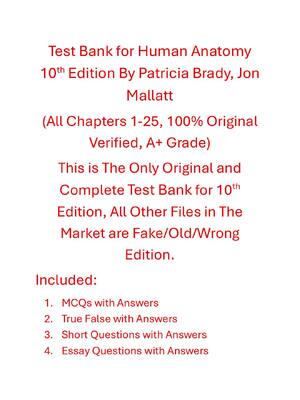 Preview of Test Bank for Human Anatomy 10th Edition By Patricia Brady, Jon Mallatt