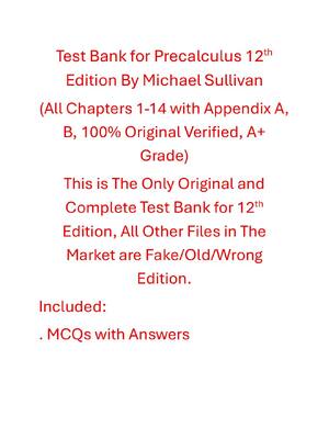 Preview of Test Bank for Precalculus 12th Edition By Michael Sullivan