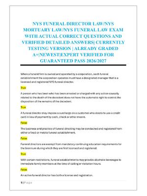 Preview of NYS FUNERAL DIRECTOR LAW/NYS  MORTUARY LAW/NYS FUNERAL LAW EXAM
