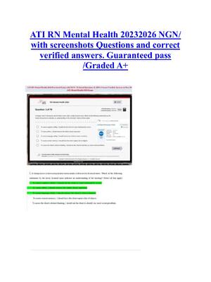 Preview of ATI RN Mental Health 20232026 NGN/  with screenshots Questions and correct  verified answers. Guaranteed pass  /Graded A+