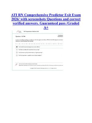 Preview of ATI RN Comprehensive Predictor Exit Exam  2026/ with screenshots Questions and correct  verified answers. Guaranteed pass /Graded  A+
