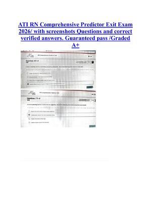 Preview of ATI RN Comprehensive Predictor Exit Exam  2026/ with screenshots Questions and correct  verified answers. Guaranteed pass /Graded  A+
