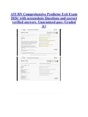 Preview of ATI RN Comprehensive Predictor Exit Exam  2026/ with screenshots Questions and correct  verified answers. Guaranteed pass /Graded  A+