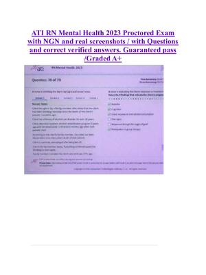 Preview of ATI RN Mental Health 2023 Proctored Exam  with NGN and real screenshots / with Questions  and correct verified answers. Guaranteed pass  /Graded A+