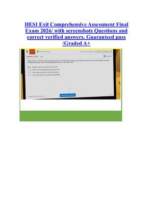 Preview of HESI Exit Comprehensive Assessment Final  Exam 2026/ with screenshots Questions and  correct verified answers. Guaranteed pass  /Graded A+
