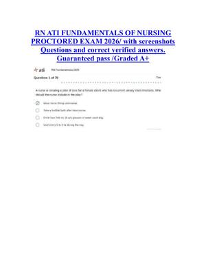 Preview of RN ATI FUNDAMENTALS OF NURSING  PROCTORED EXAM 2026/ with screenshots  Questions and correct verified answers.  Guaranteed pass /Graded A+