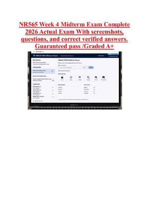 Preview image for NR565 Week 4 Midterm Exam Complete  2026 Actual Exam With screenshots,  questions, and correct verified answers.  Guaranteed pass /Graded A+