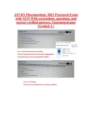 Preview image for ATI RN Pharmacology 2023 Proctored Exam  with NGN With screenshots, questions, and  correct verified answers. Guaranteed pass  /Graded A+
