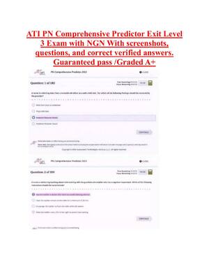 Preview image for ATI PN Comprehensive Predictor Exit Level  3 Exam with NGN With screenshots,  questions, and correct verified answers.  Guaranteed pass /Graded A+