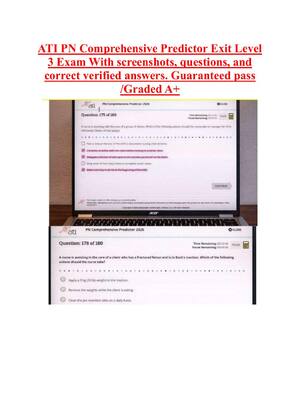Preview image for ATI PN Comprehensive Predictor Exit Level  3 Exam With screenshots, questions, and  correct verified answers. Guaranteed pass  /Graded A+