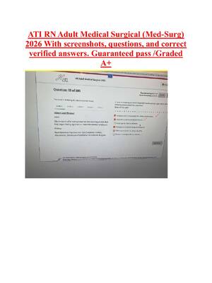 Preview image for ATI RN Adult Medical Surgical (Med-Surg)  2026 With screenshots, questions, and correct  verified answers. Guaranteed pass /Graded  A+