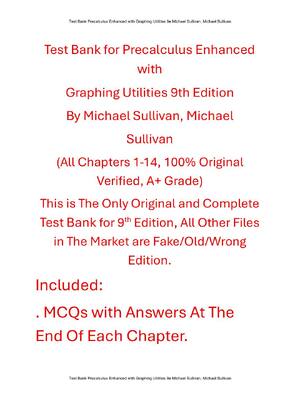 Preview of Test Bank Precalculus Enhanced with Graphing Utilities 9th Edition By Michael Sullivan, Mi