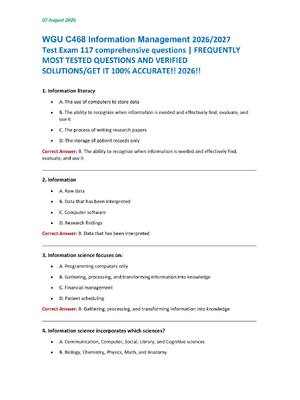 Preview of WGU C468 Information Management 2026/2027  Test Exam 117 comprehensive questions | FREQUEN