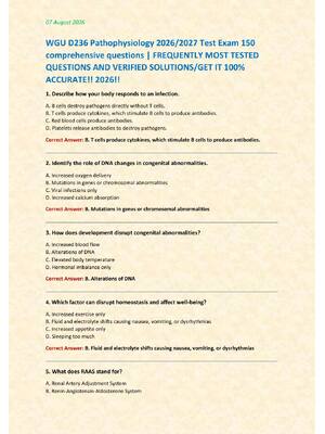 Preview of WGU D236 Pathophysiology 2026/2027 Test Exam 150  comprehensive questions | FREQUENTLY MOS