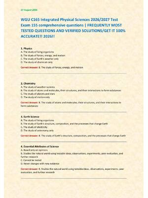 Preview of WGU C165 Integrated Physical Sciences 2026/2027 Test  Exam 155 comprehensive questions | F