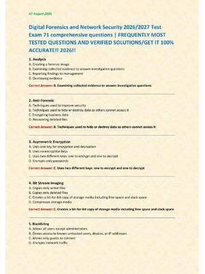 Preview of Digital Forensics and Network Security 2026/2027 Test  Exam 71 comprehensive questions | F