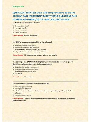 Preview of QASP 2026/2027 Test Exam 128 comprehensive questions |RECENT AND FREQUENTLY MOST TESTED QU