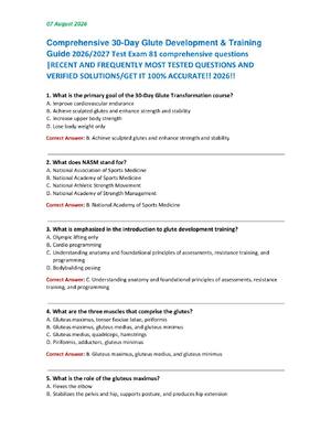 Preview of Comprehensive 30-Day Glute Development & Training  Guide 2026/2027 Test Exam 81 comprehens