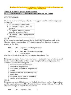 Preview image for Test bank for medical surgical nursing 5th edition by holly k stromberg All Chapters! ALREADY RATED A+ 100% CORRECT ANSWERS