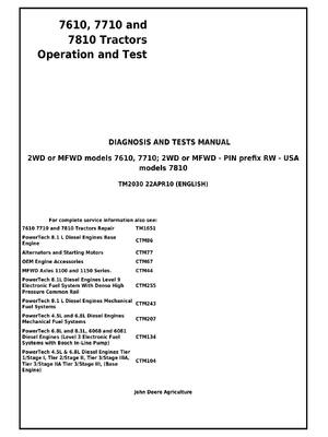 Preview of John Deere 7610 7710 7810 Tractor Operation Test Manual