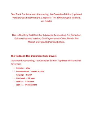 Preview of Test Bank For Advanced Accounting,1st Canadian Edition (Updated Version) Gail Fayerman