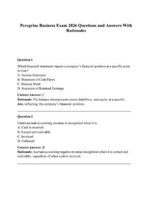Preview image for Peregrine Business Exam 2026 Questions and Answers with Rationales! 100% CORRECT ANSWERS ALREADY RATED A+