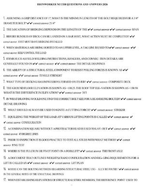 Preview image for IRONWORKER NCCER QUESTIONS AND ANSWERS 2026! 100% CORRECT ANSWERS ALREADY RATED A+