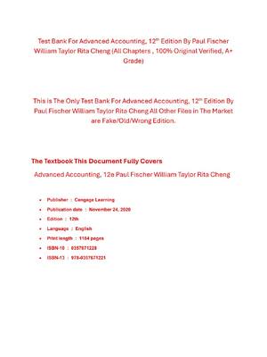 Preview of Test Bank For Advanced Accounting, 12th Edition By Paul Fischer William Taylor Rita Cheng