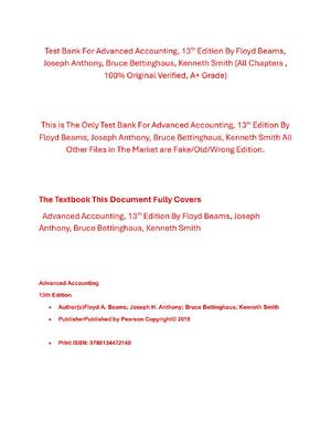 Preview of Test Bank For Advanced Accounting, 13th Edition By Floyd Beams, Joseph Anthony, Bruce Bett