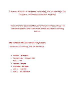 Preview of Solutions Manual For Advanced Accounting, 14th Edition By Joe Ben Hoyle