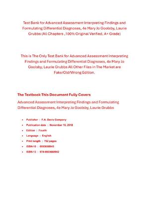 Preview of Test Bank For Advanced Assessment Interpreting Findings and Formulating Differential Diagn
