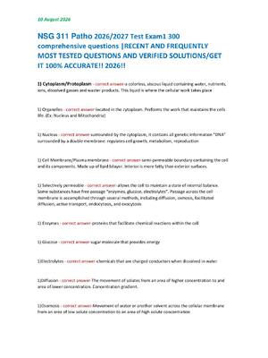 Preview of NSG 311 Patho 2026/2027 Test Exam1 300  comprehensive questions |RECENT AND FREQUENTLY  MO