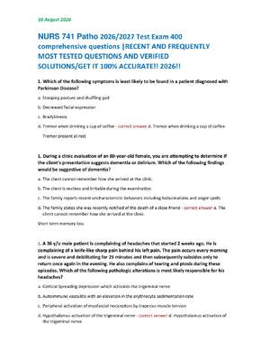 Preview of NURS 741 Patho 2026/2027 Test Exam 400  comprehensive questions |RECENT AND FREQUENTLY  MO