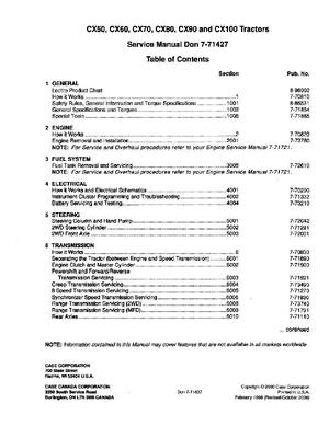 Preview of Case CX50, CX60, CX70, CX80, CX90, CX100 Tractors Service Shop Repair Manual