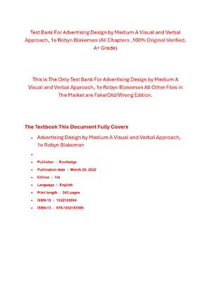 Preview of Test Bank For Advertising Design by Medium A Visual and Verbal Approach, 1st Edition By Ro