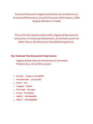 Preview of Solutions Manual For Algebra & Geometry An Introduction to University Mathematics, 2nd Edi