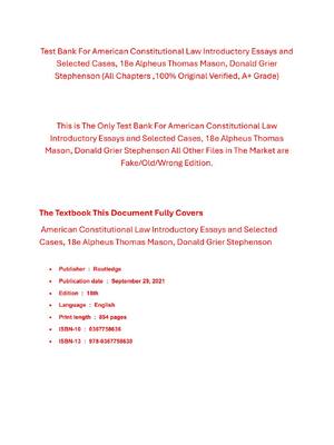 Preview image for Test Bank For American Constitutional Law Introductory Essays and Selected Cases, 18th Edition By Alpheus Thomas Mason, Donald Grier Stephenson