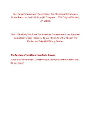 Preview image for Test Bank For American Government Constitutional Democracy Under Pressure, 2nd Edition By Cal Jillson