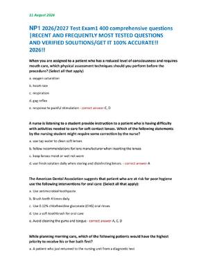 Preview image for NP1 2026/2027 Test Exam1 400 comprehensive  questions |RECENT AND FREQUENTLY MOST TESTED  QUESTIONS AND VERIFIED SOLUTIONS/GET IT 100%  ACCURATE!! 2026!!