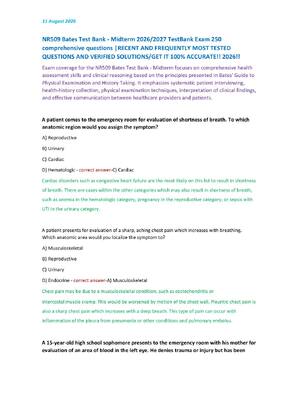 Preview image for NR509 Bates Test Bank - Midterm 2026/2027 TestBank Exam 250  comprehensive questions |RECENT AND FREQUENTLY MOST TESTED  QUESTIONS AND VERIFIED SOLUTIONS/GET IT 100% ACCURATE!! 2026!!