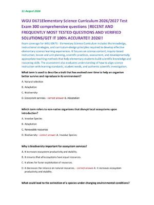 Preview image for WGU D671Elementary Science Curriculum 2026/2027 Test  Exam 300 comprehensive questions |RECENT AND  FREQUENTLY MOST TESTED QUESTIONS AND VERIFIED  SOLUTIONS/GET IT 100% ACCURATE!! 2026!!
