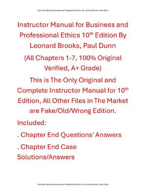 Preview of Instructor Manual For Business and Professional Ethics 10th Edition By Leonard Brooks, Pau