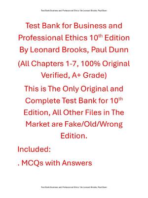 Preview of Test Bank For Business and Professional Ethics 10th Edition By Leonard Brooks, Paul Dunn