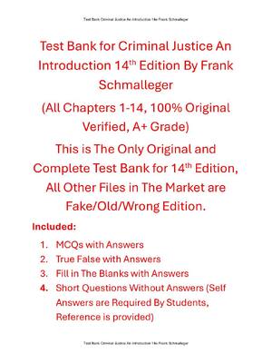 Preview of Test Bank For Criminal Justice An Introduction 14th Edition By Frank Schmalleger