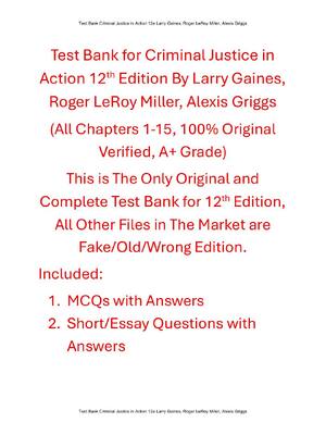 Preview of Test Bank For Criminal Justice in Action 12th Edition By Larry Gaines, Roger LeRoy Miller,
