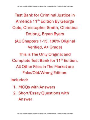 Preview of Test Bank For Criminal Justice in America 11th Edition By George Cole, Christopher Smith,