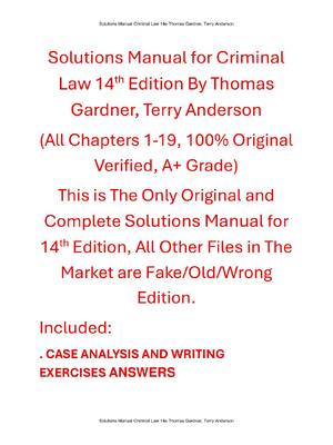 Preview of Solutions Manual For Criminal Law 14th Edition By Thomas Gardner, Terry Anderson