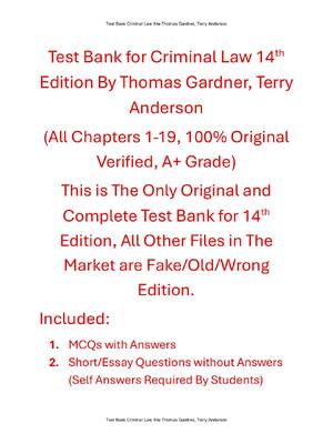 Preview of Test Bank for Criminal Law 14th Edition By Thomas Gardner, Terry Anderson